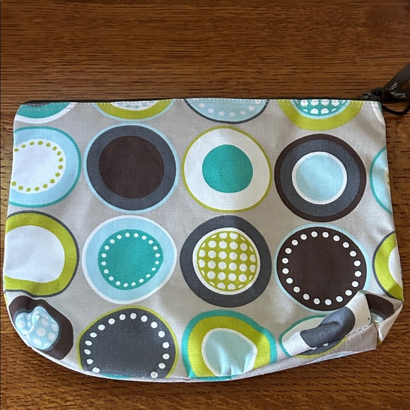 Thirty-One Polka Dot Cosmetic Bag - Teal, Brown, and Lime - Picture 1 of 4
